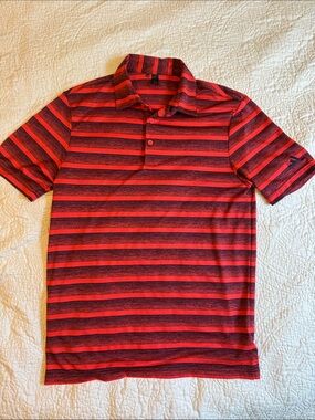 Adidas Red and Black Striped Polo Shirt